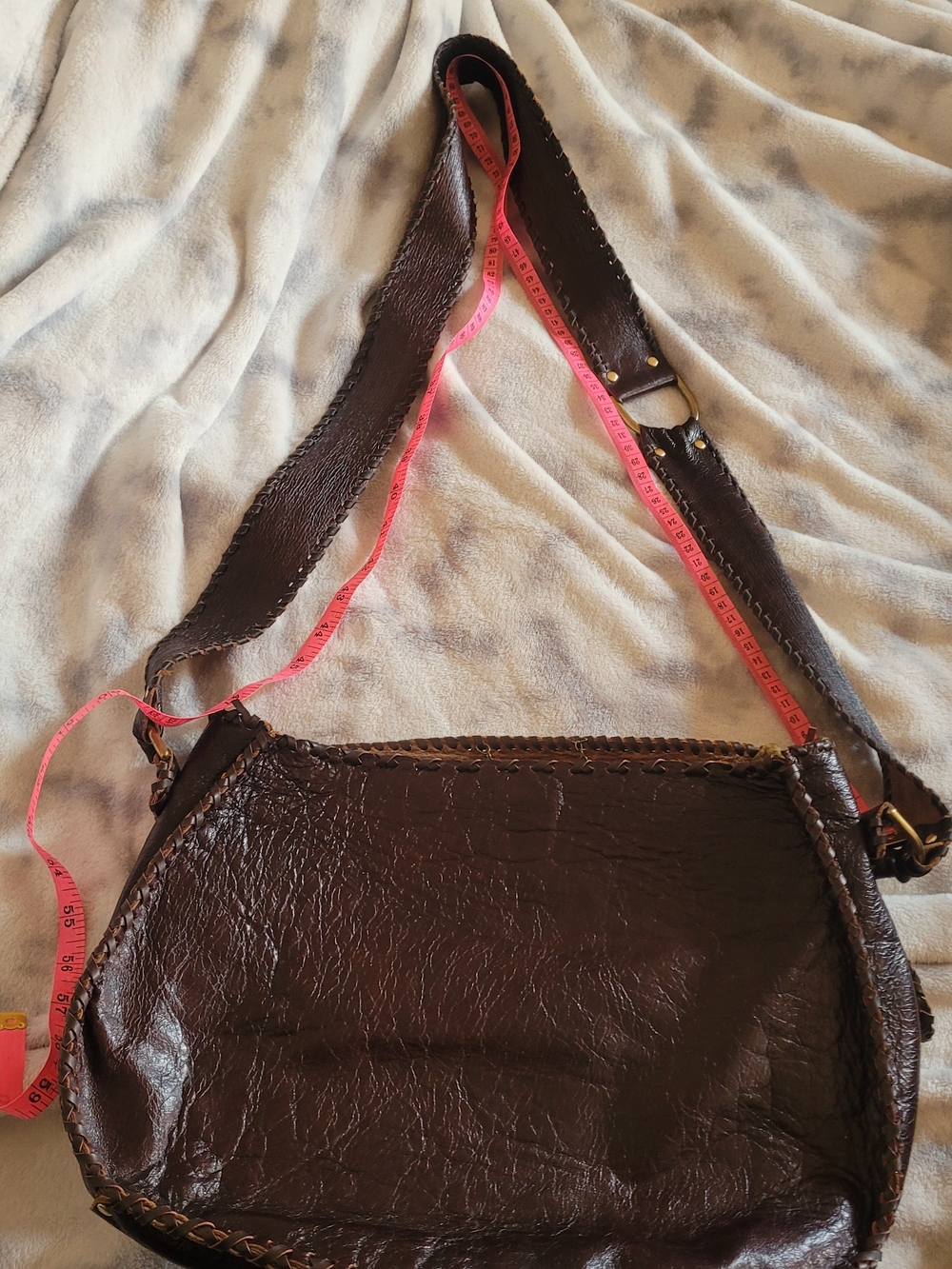 Buffalo Leather, Dark Brown Leather Shoulder Bag with Adjustable Strap 50 Inches